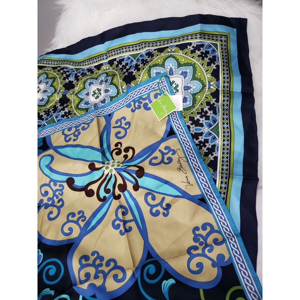 LOT OF 2 VERA BRADLEY Mod Floral Blue 27" Square Silk Scarf